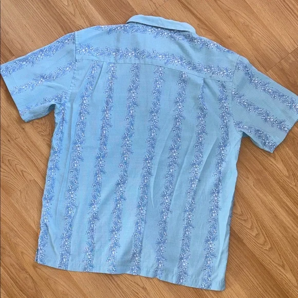 Quicksilver Waterman Blue Floral Short Sleeve Shirt Hawaiian Tropical Large - Picture 7 of 8